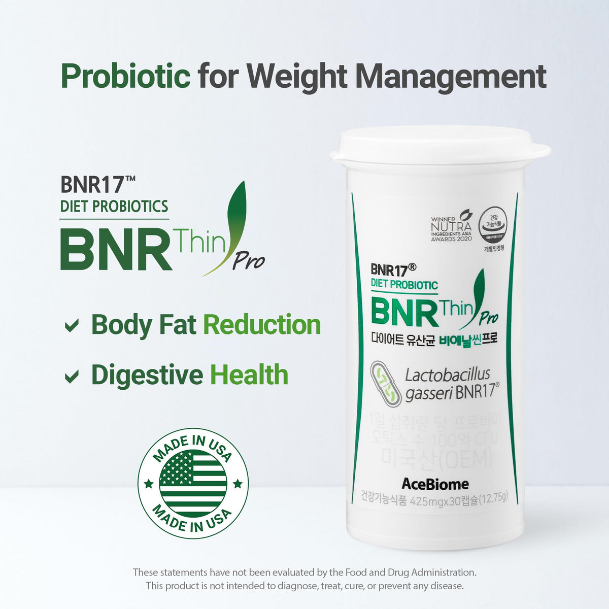 AceBiome BNRThin Pro Lactobacillus Gasseri Probiotic - 90 Capsules - image 3
