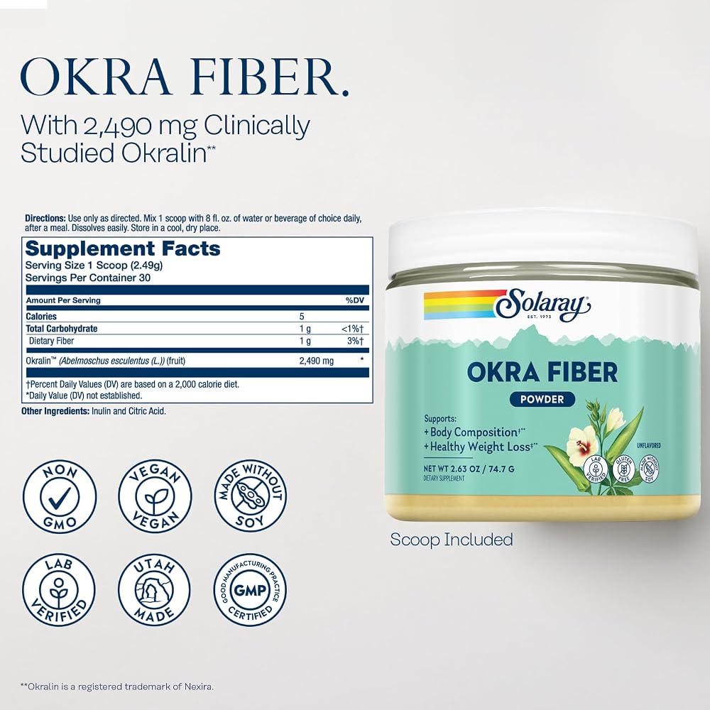 SOLARAY Okra Fiber Powder Digestion Supplement - 30 Servings - image 2