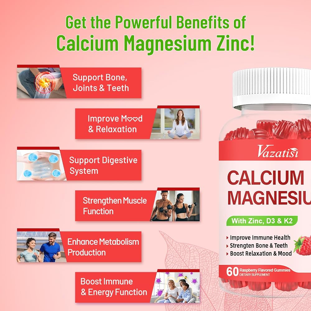 Vazatisi Calcium Magnesium Zinc Gummies with Vitamin D3 & K2 - 120 Gummies - image 4