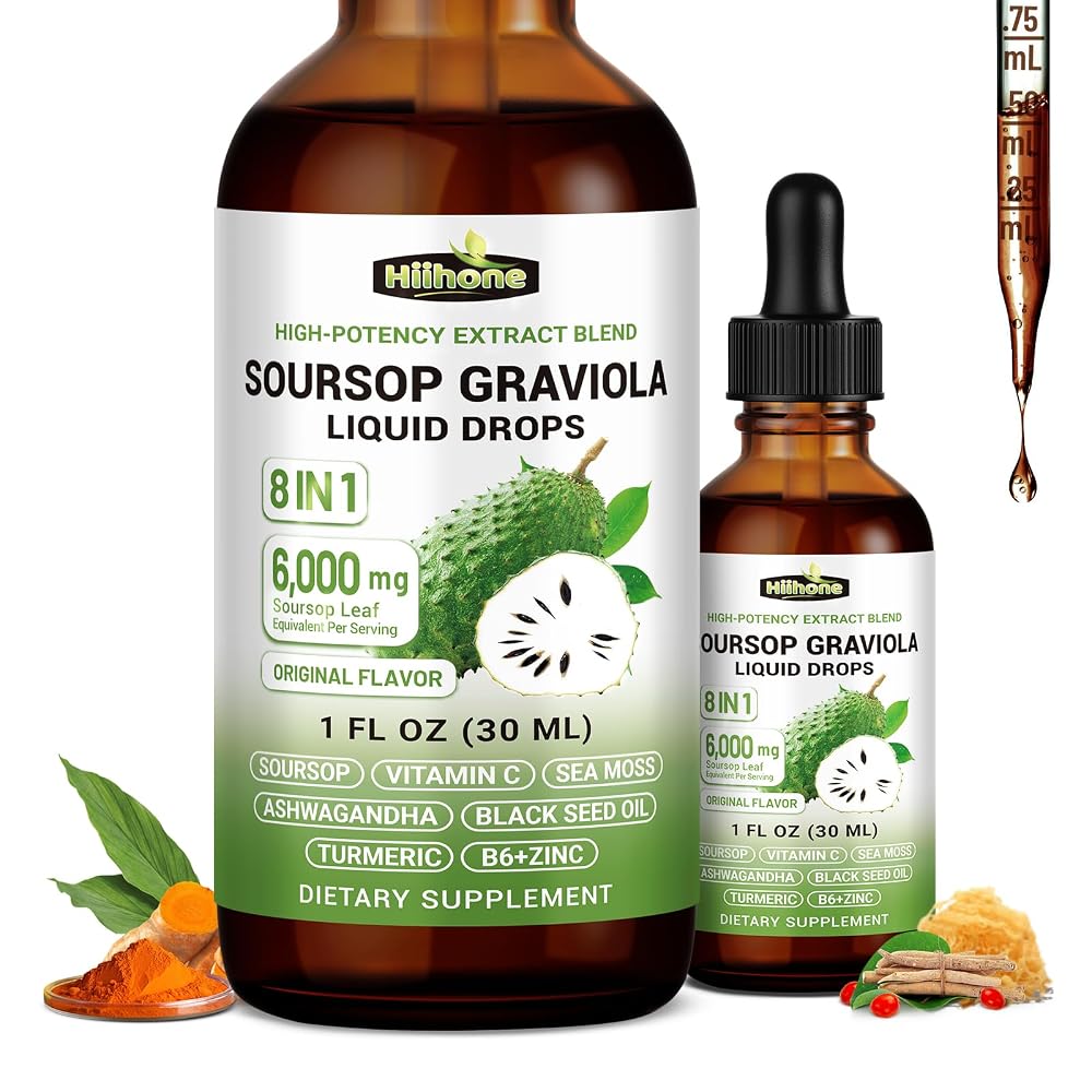 HIIHONE 8 in 1 Graviola Soursop Leaf Extract Liquid