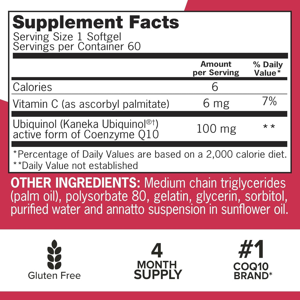 Qunol CoQ10 100mg Softgels, Mega Ubiquinol 100mg