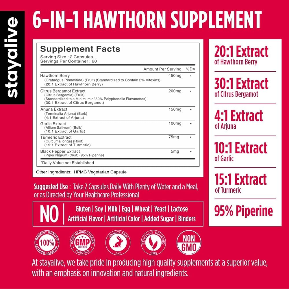 STAY ALIVE Hawthorn Berry 20:1 Extract Supplement - 120 Capsules - image 2