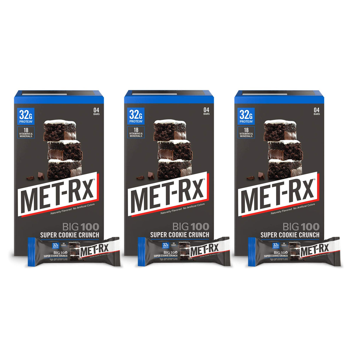 MET-Rx Big 100 Colossal Protein Bar Super Cookie Crunch - 4 Count (Pack of 3)