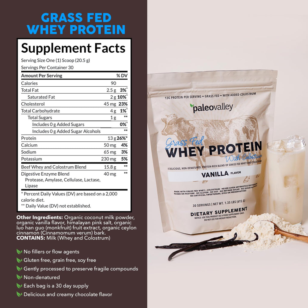 Paleovalley 100% Grassfed Whey Protein Powder with Colostrum