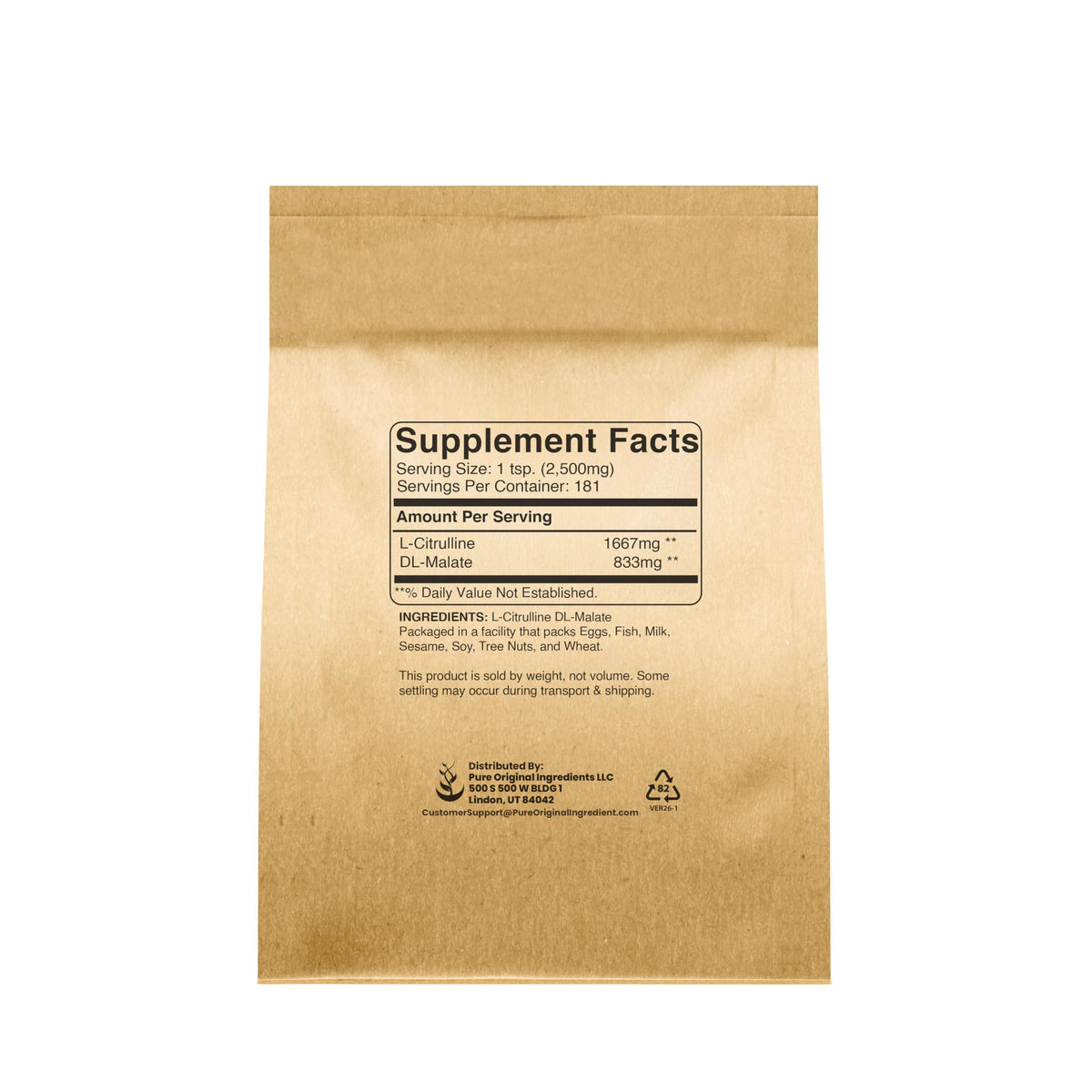 PURE ORIGINAL INGREDIENTS L-Citrulline DL-Malate Powder - 1 lb - image 2