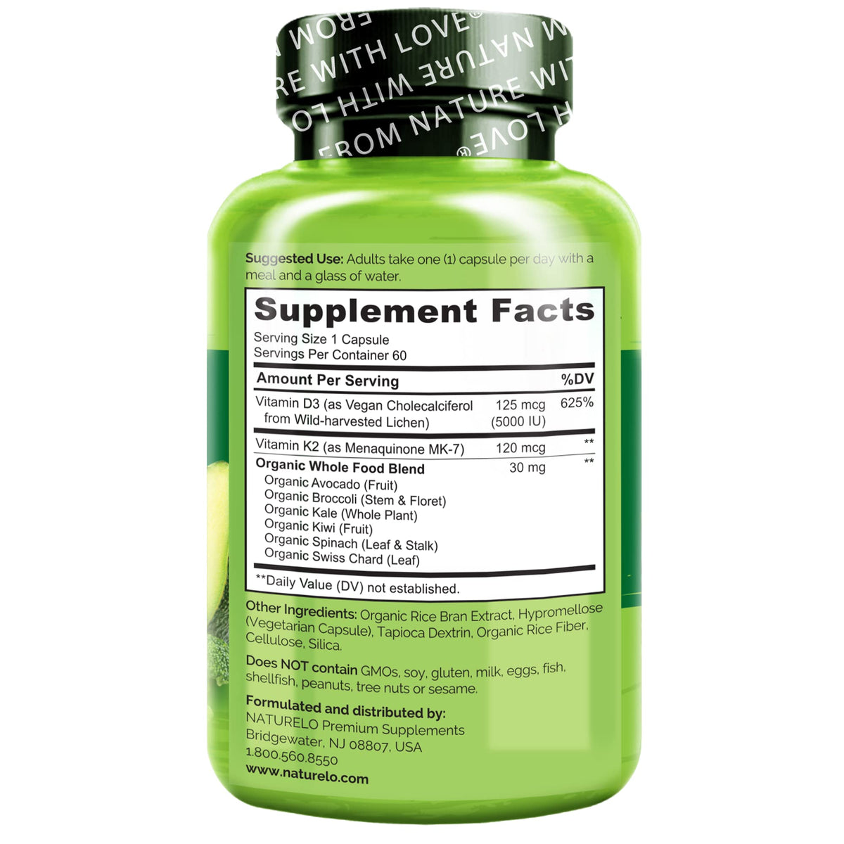 Naturelo Unflavored k2+ D3 Capsules bottle immune