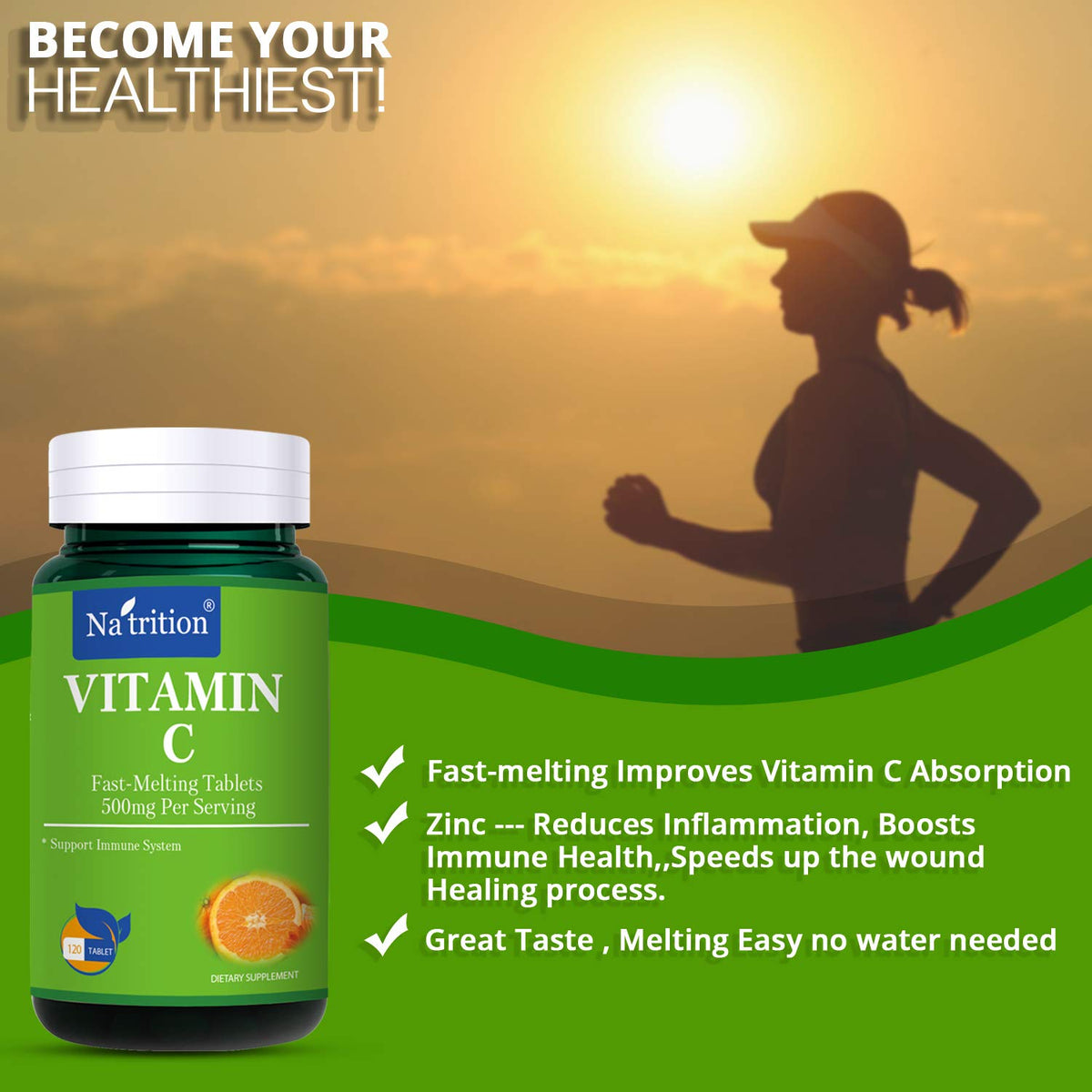 Na'trition Vitamin C + Zinc Complex 500 mg Immune Support - 120 Tablets - image 3