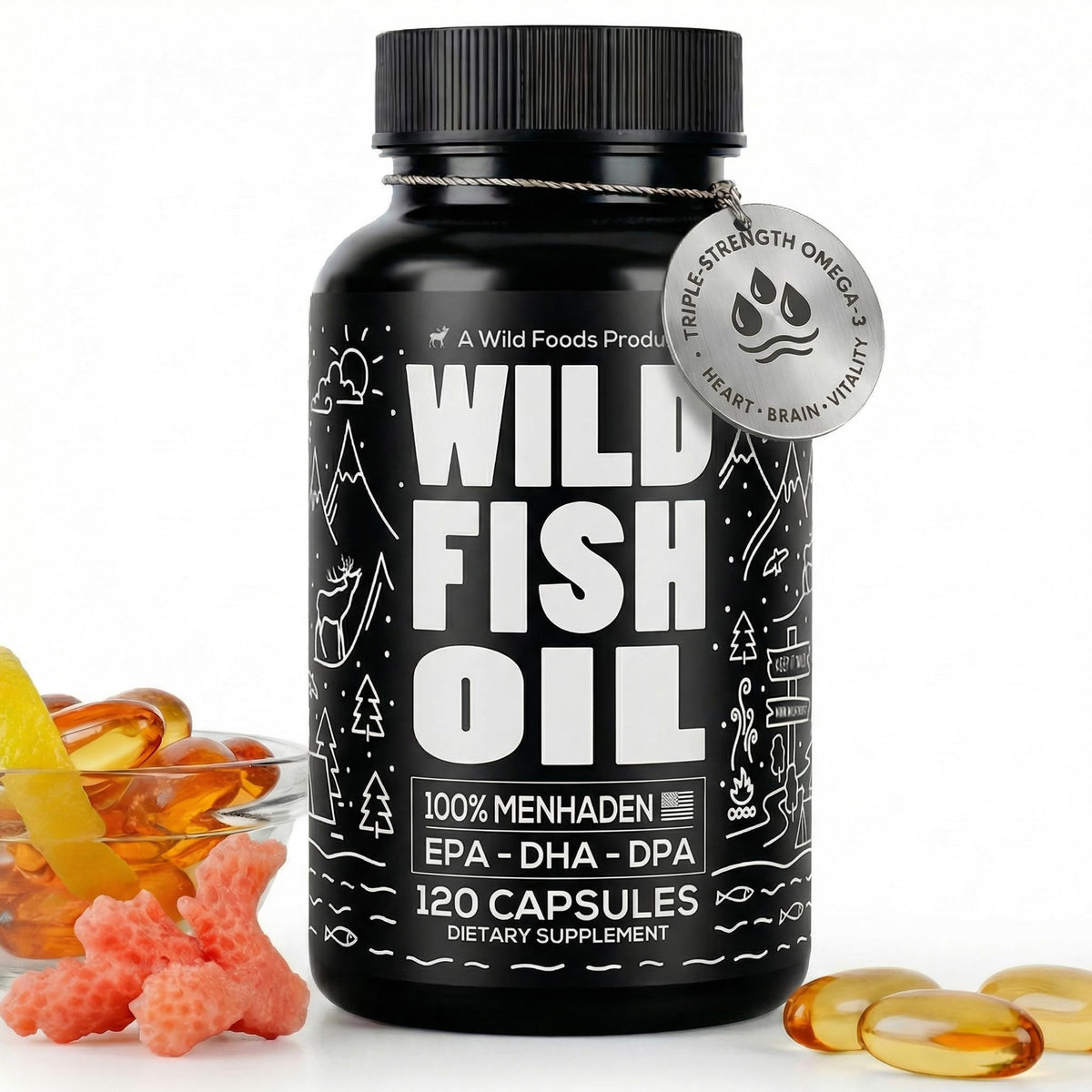Wild Foods Omega 3 Fish Oil Supplement, 120 Capsules (2 pk)