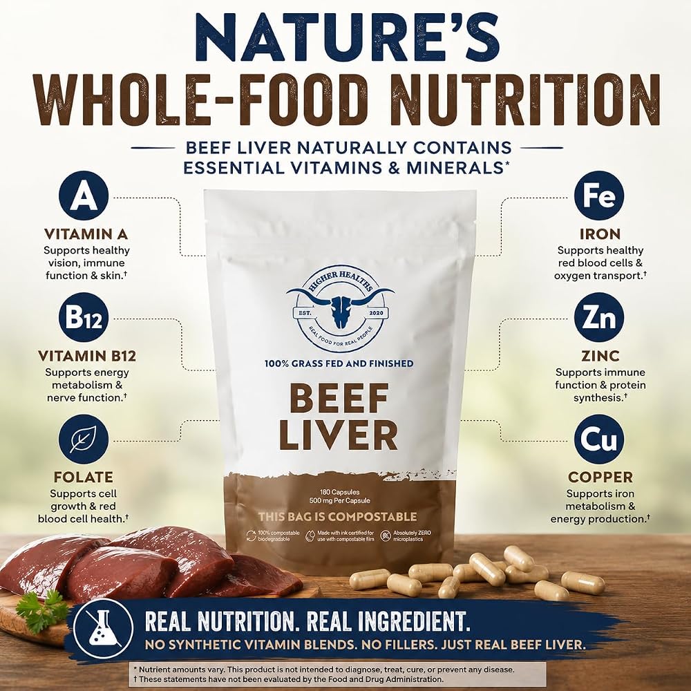 Higher Healths Grass Fed Beef Liver Capsules - 180 Count - image 4