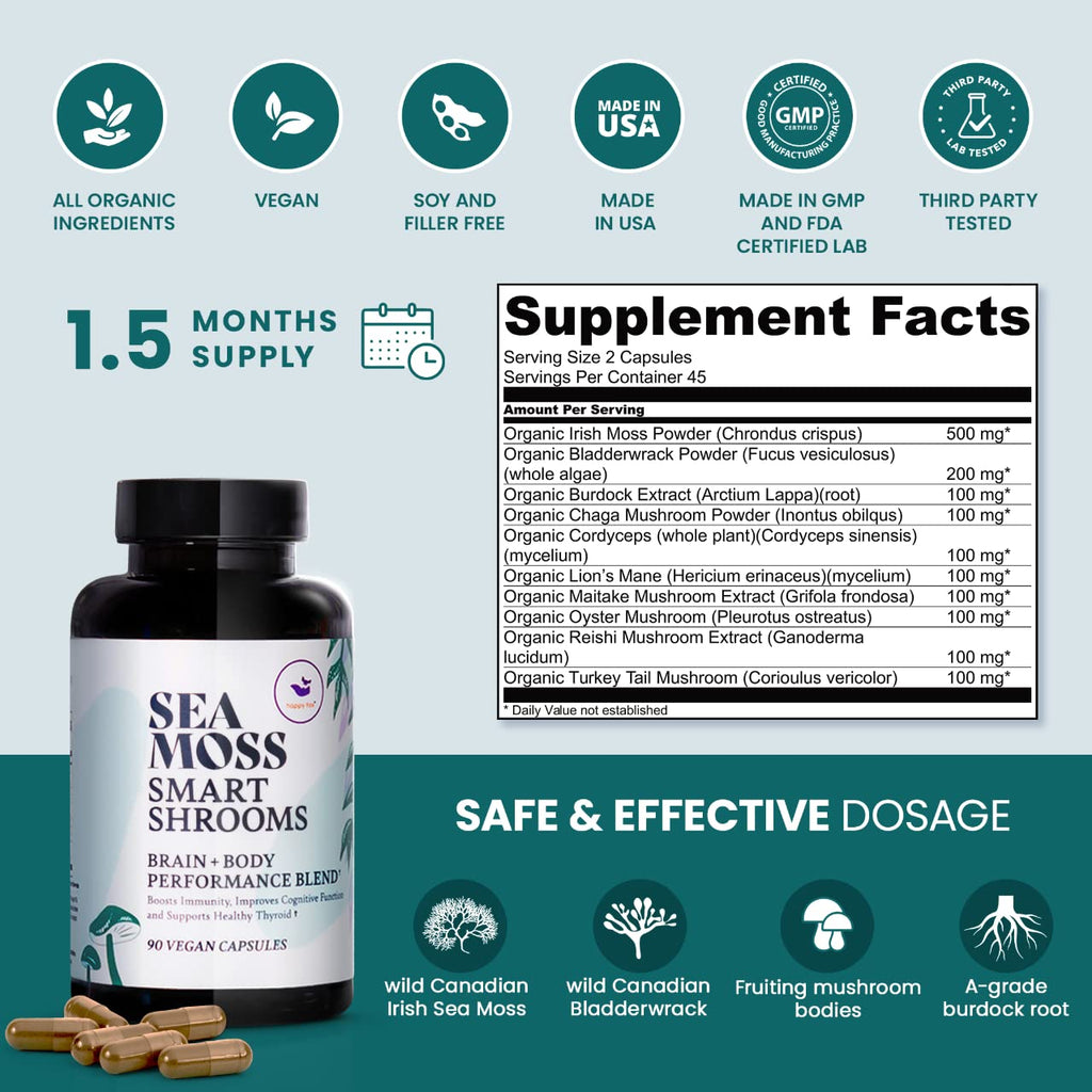HAPPY FOX Irish Sea Moss & Mushroom Complex - 90 Vegan Capsules - image 3