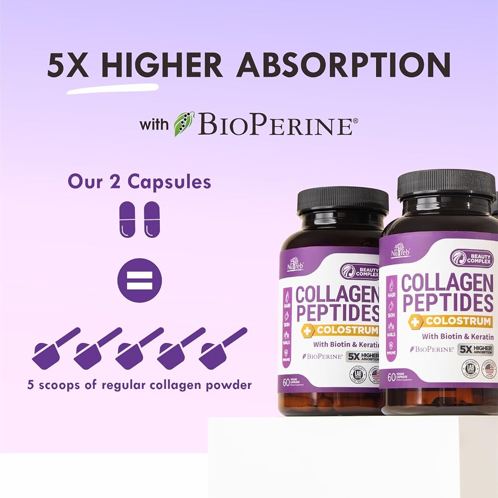Nutreb Hydrolyzed Multi Collagen Peptides with Colostrum - 60 Capsules - image 5