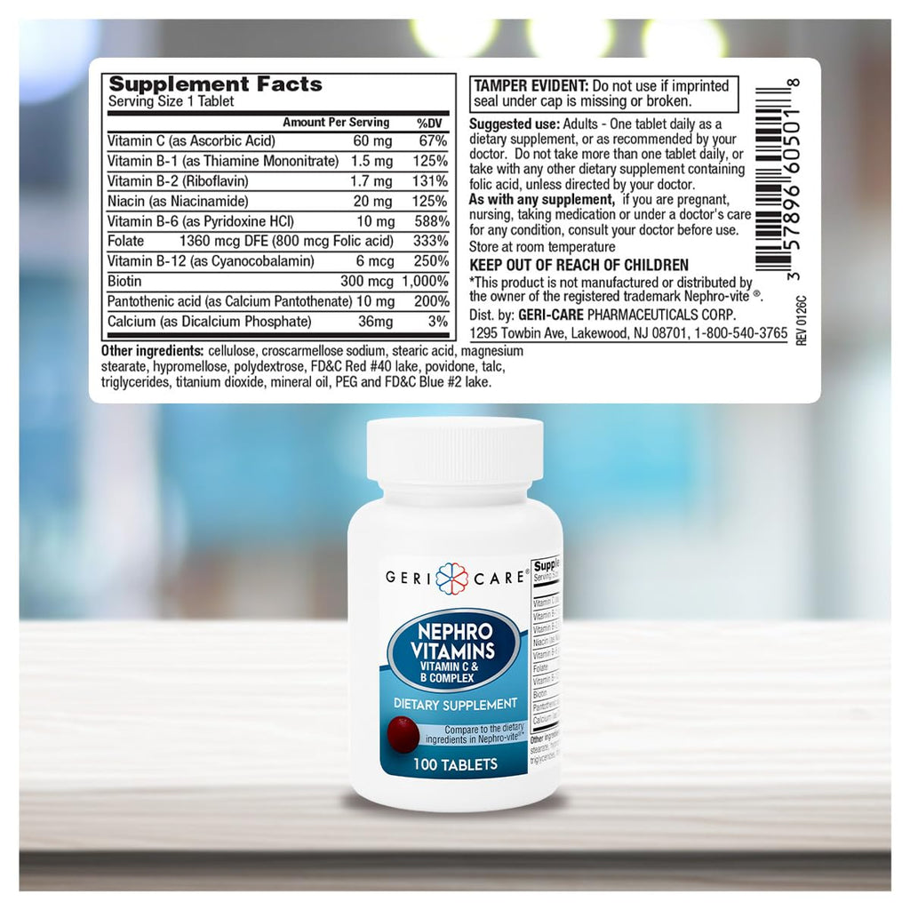 GeriCare Nephro Vitamin C & B Complex Tablets - 100 Count - image 3
