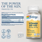 SOLARAY Vitamin D3 K2 5000 IU Bone Support - 120 Vegetarian Capsules - image 2