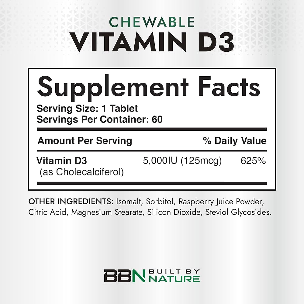 Built by Nature Chewable Vitamin D3 5000 IU - 60 Tablets - image 2