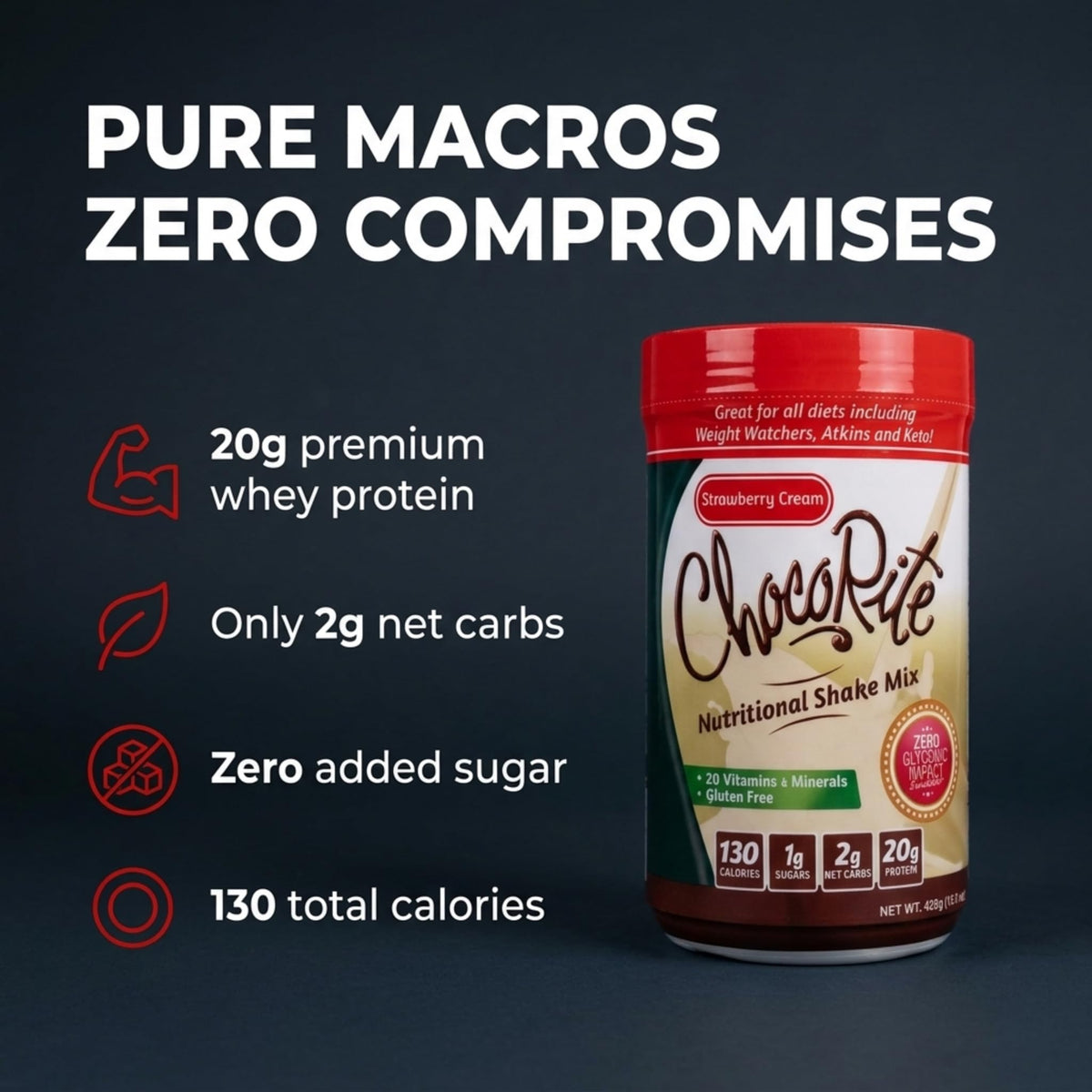 ChocoRite Strawberry Cream Protein Shake Mix - 15.1 oz - image 2