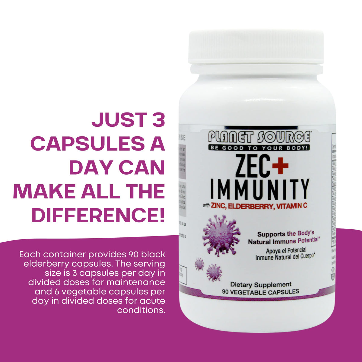 Planet Source ZEC+ Immunity Supplement with Zinc, Elderberry & Vitamin C - image 8