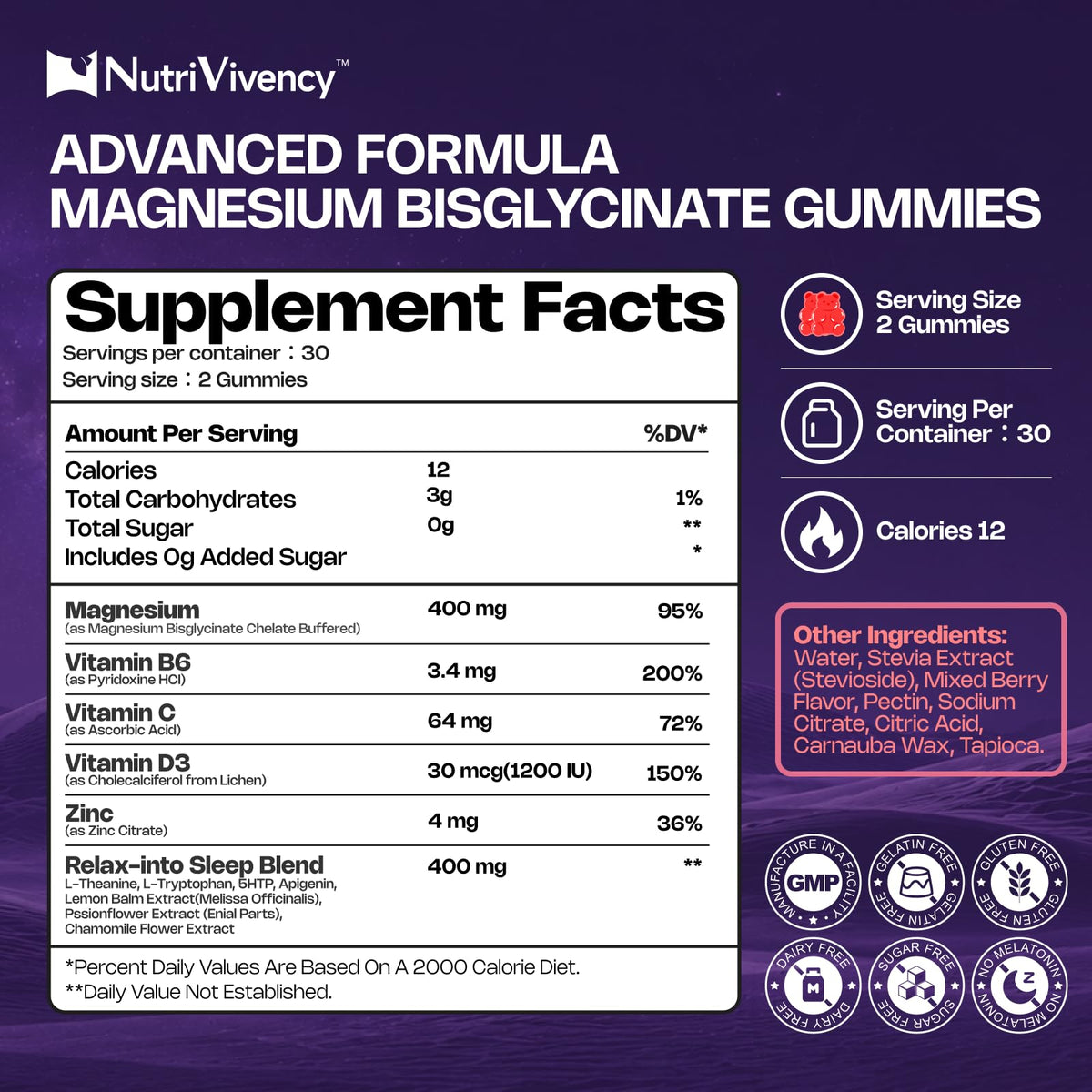 NutriVivency Magnesium Bisglycinate Chelate Gummies 400mg - 60 Gummies - image 2