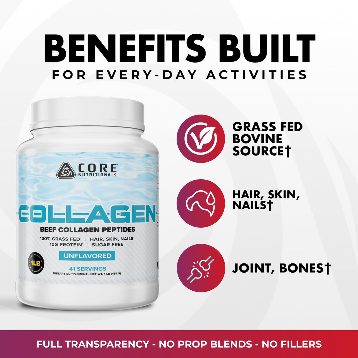Core Nutritionals Collagen Peptides Strawberry Lemonade - 1 Pound - image 3