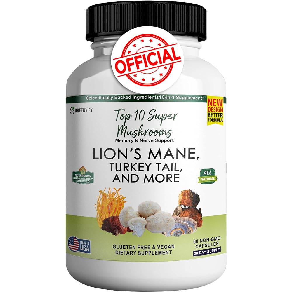 GREENVIFY Lion's Mane Mushroom Cognition Capsules - 60 Capsules