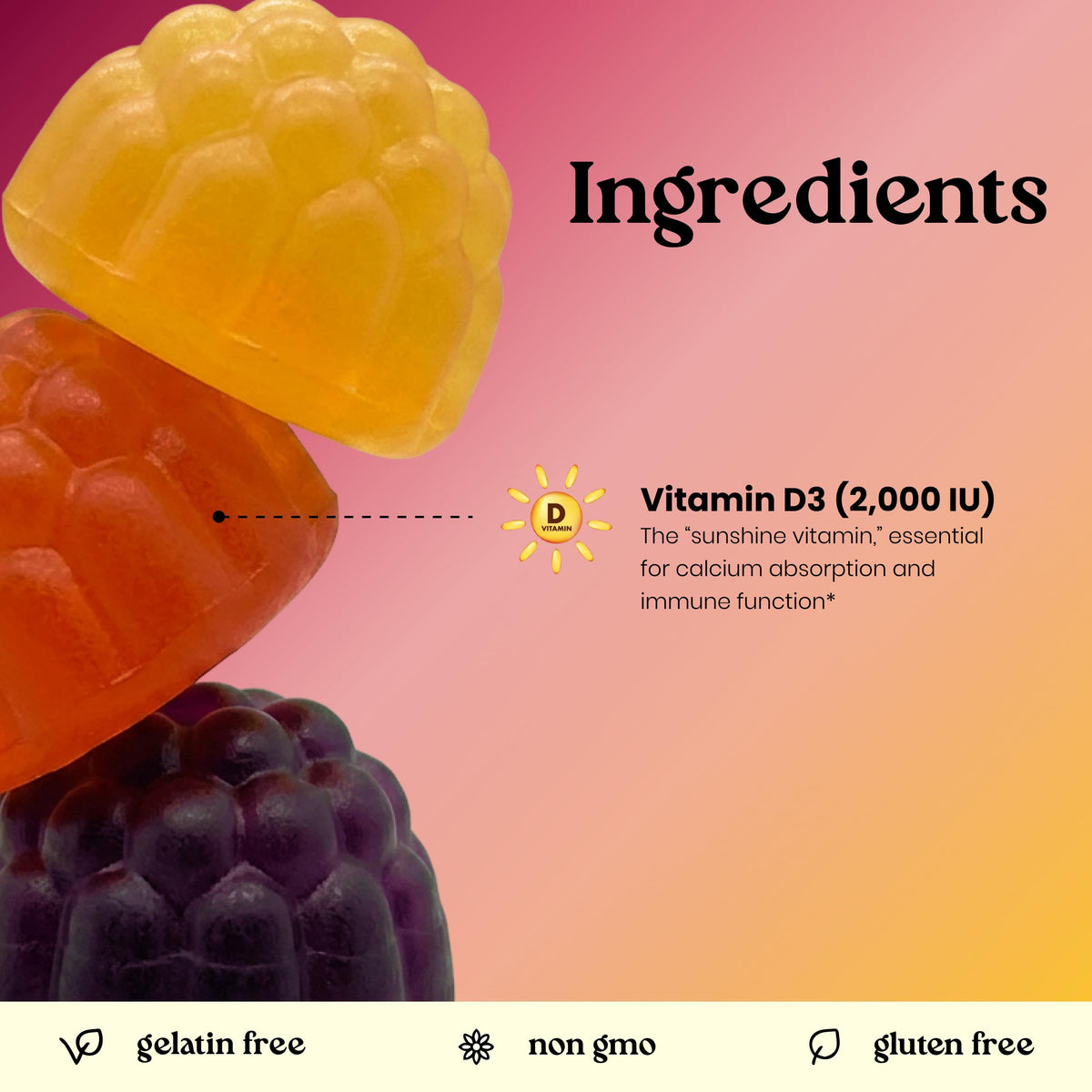 VITA GLOBE Vitamin D3 Gummies 2000 IU with Zinc & Echinacea - 120 Count - image 3