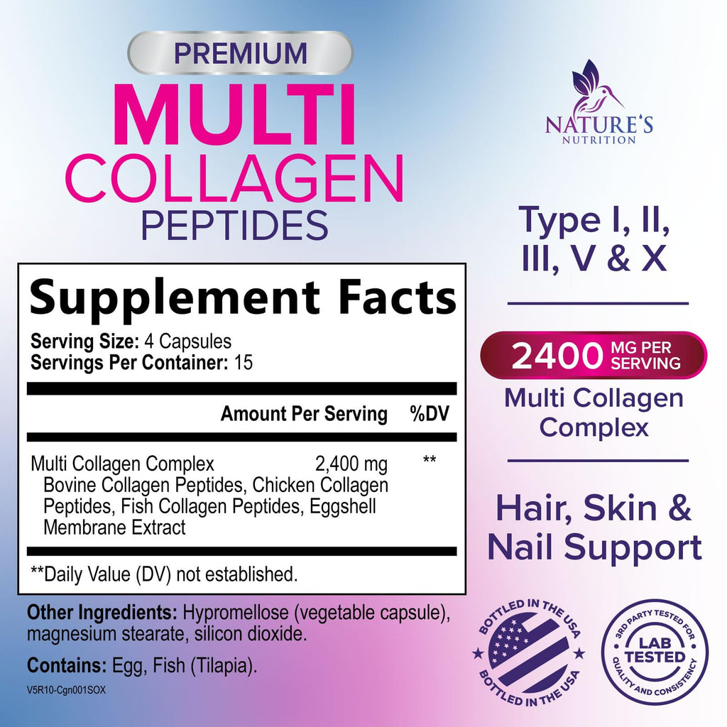 Nature's Nutrition Multi Collagen Complex Pills - Hydrolyzed Collagen