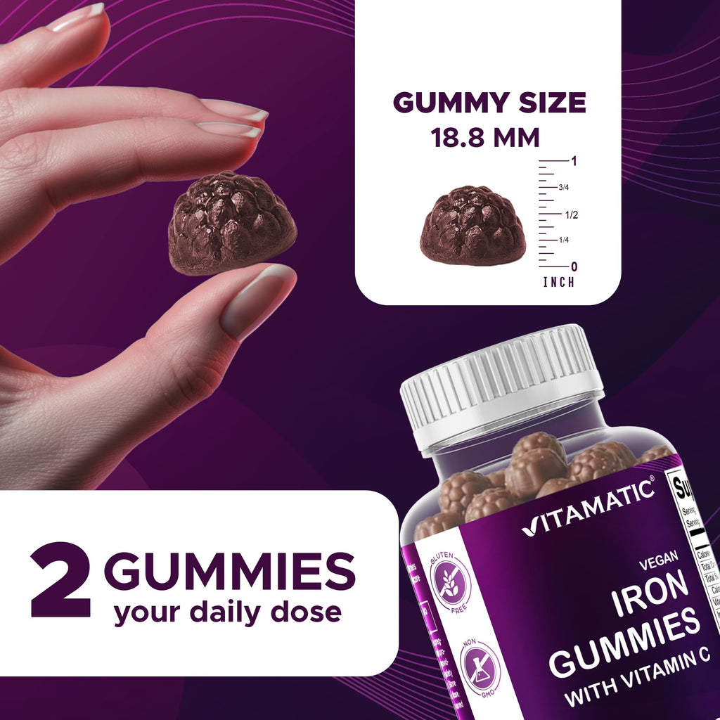 Vitamatic Iron 65 mg Gummies Supplement for Women & Men - 60 Vegan