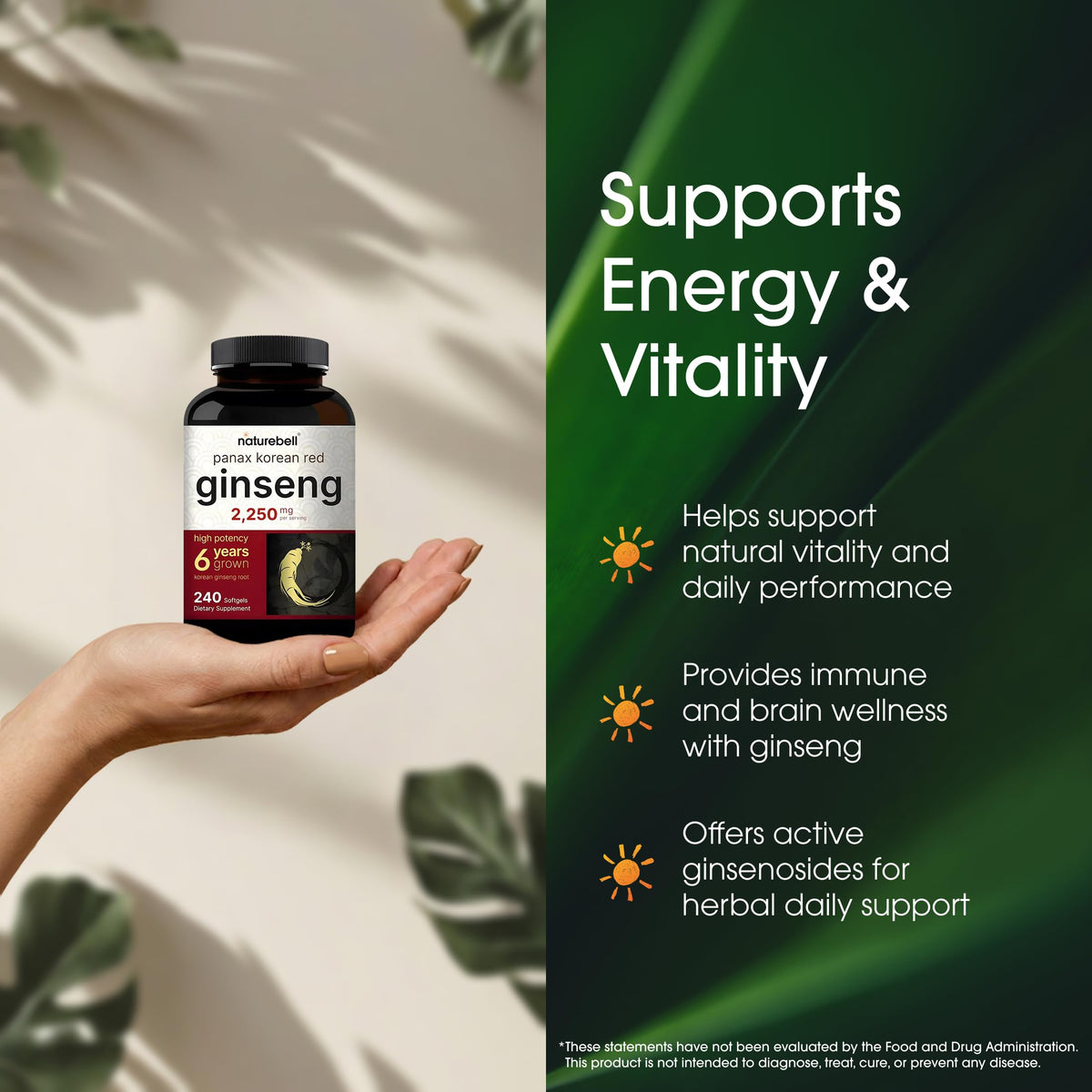 NatureBell Panax Korean Red Ginseng 2,250mg - 240 Softgels - image 4