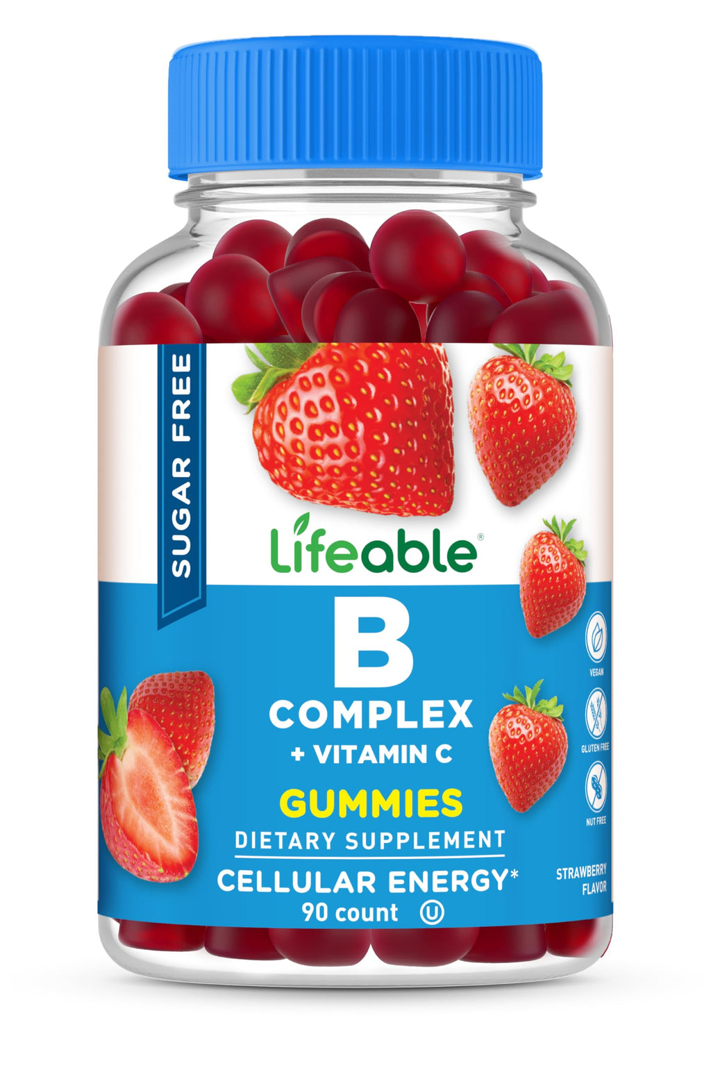 Lifeable Sugar Free Vitamin B Complex Gummies with Vitamin C - 90 Count