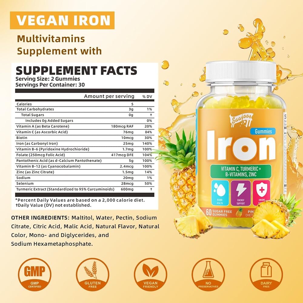 Saajoor Iron Gummies with Multivitamin for Adults & Kids