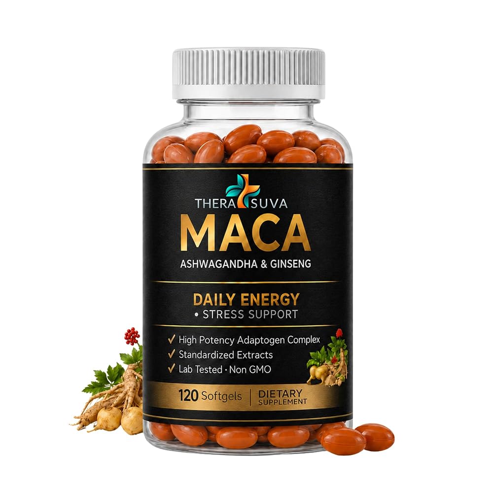 TheraSuva Ashwagandha Maca Root Panax Ginseng Supplement - 120 Softgels