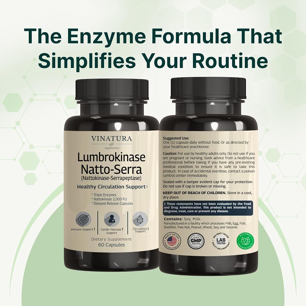 VINATURA Lumbrokinase Serrapeptase Nattokinase - 60 Capsules - image 8