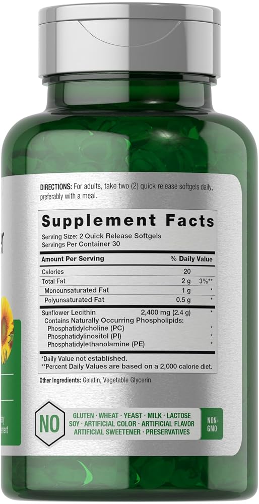 Horbäach Sunflower Lecithin Softgel Capsules 2400mg - 60 Softgels - image 2