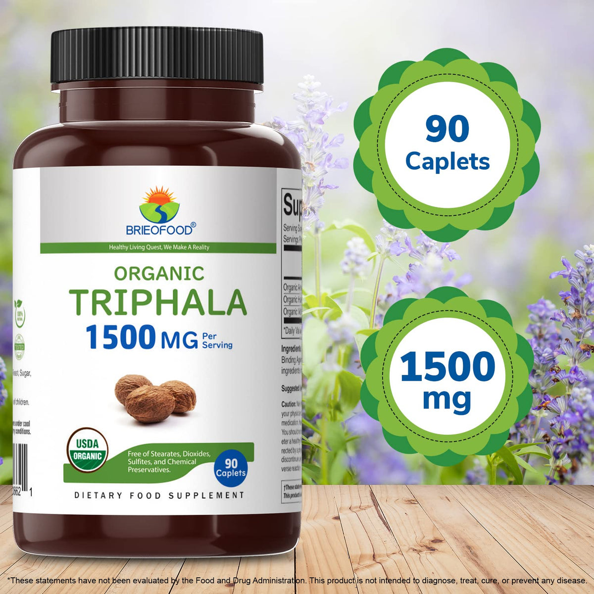 Brieofood Organic Triphala 1500mg - 90 Vegetarian Tablets - image 6