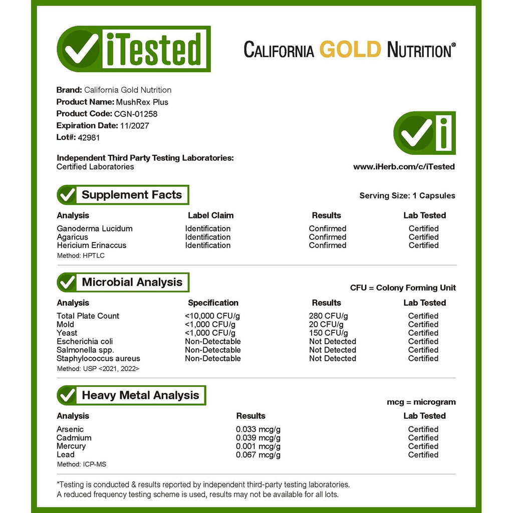 California Gold Nutrition MushRex Plus Mushroom Complex - image 4