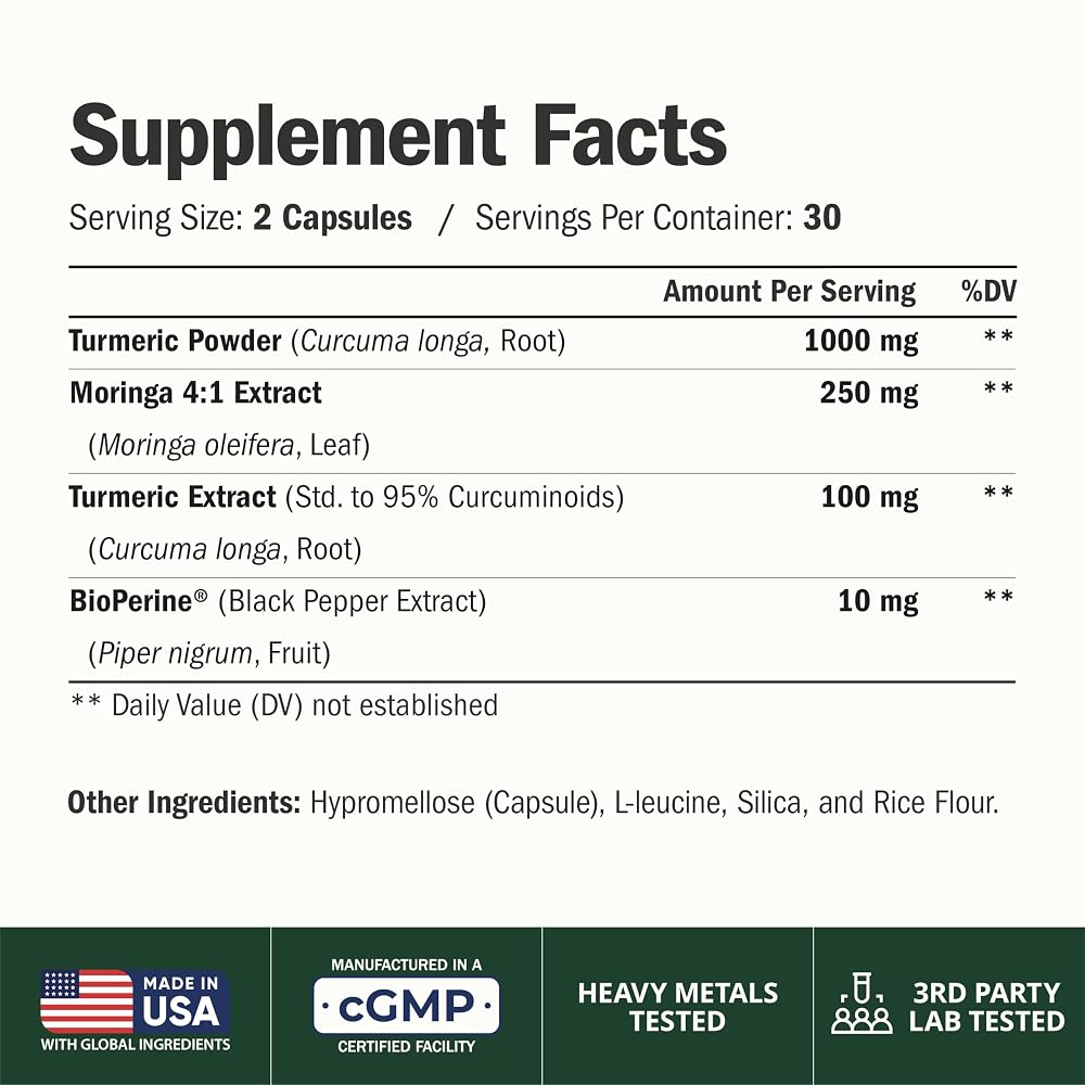 Vimerson Health Moringa Capsules 4:1 Extract with Organic Turmeric