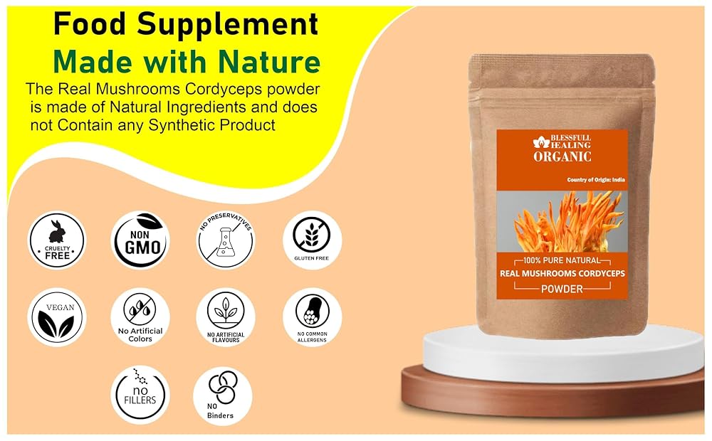 Blessfull Healing Organic Real Mushrooms Cordyceps Powder 100% Pure