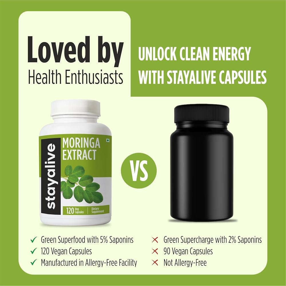 STAY ALIVE Moringa Capsules 1000mg 20:1 Extract - 120 Capsules - image 4