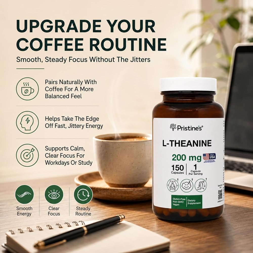 PRISTINE'S L-Theanine 200mg Capsules for Sleep & Calm Focus - 150 Count - image 4