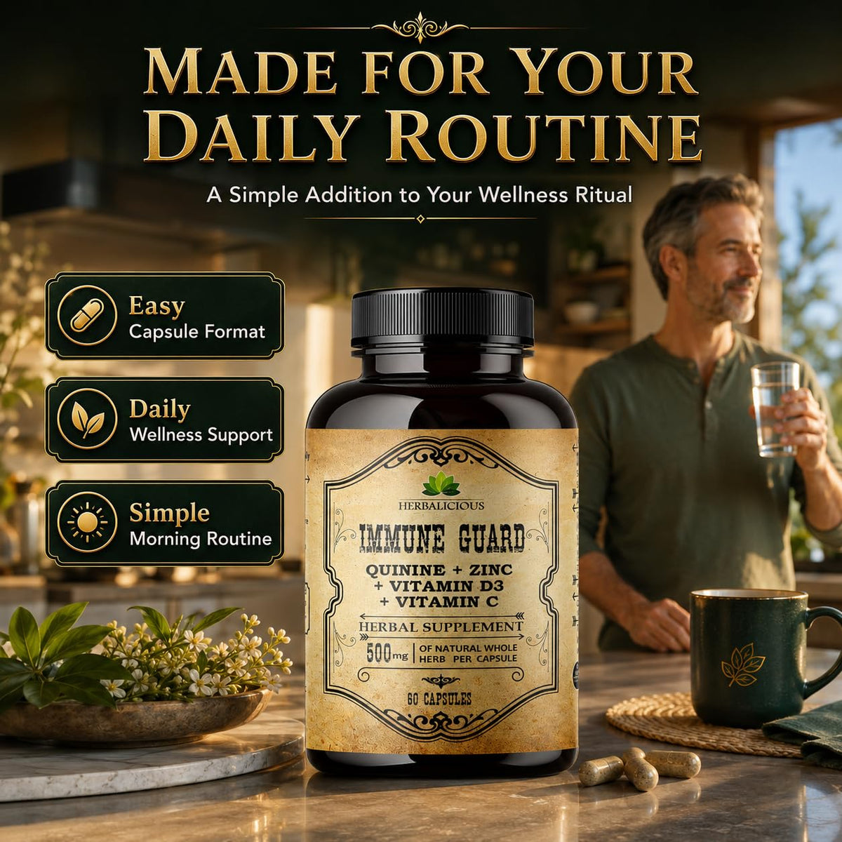 HERBALICIOUS Quinine Capsules 500mg with Vitamin C, D3 & Zinc - 60 Capsules - image 5