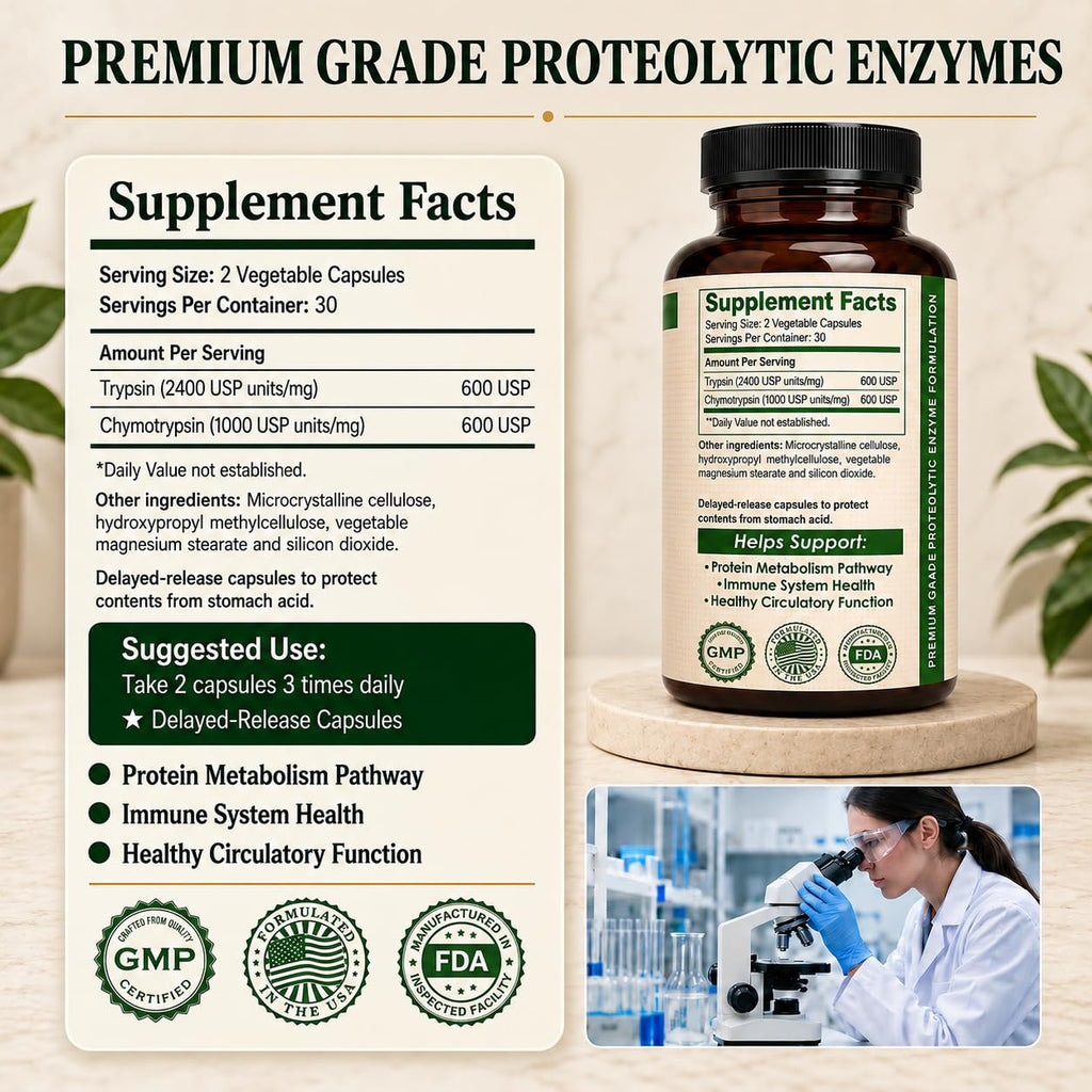 AMVILAB Proteolytic Enzymes Trypsin & Chymotrypsin - 60 Capsules - image 3