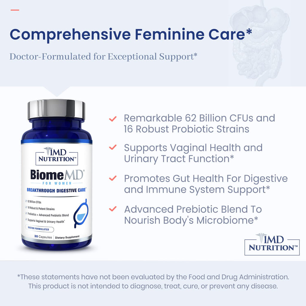 1MD Nutrition BiomeMD Probiotics for Women - 62 Billion CFUs - 60 Capsules - image 3
