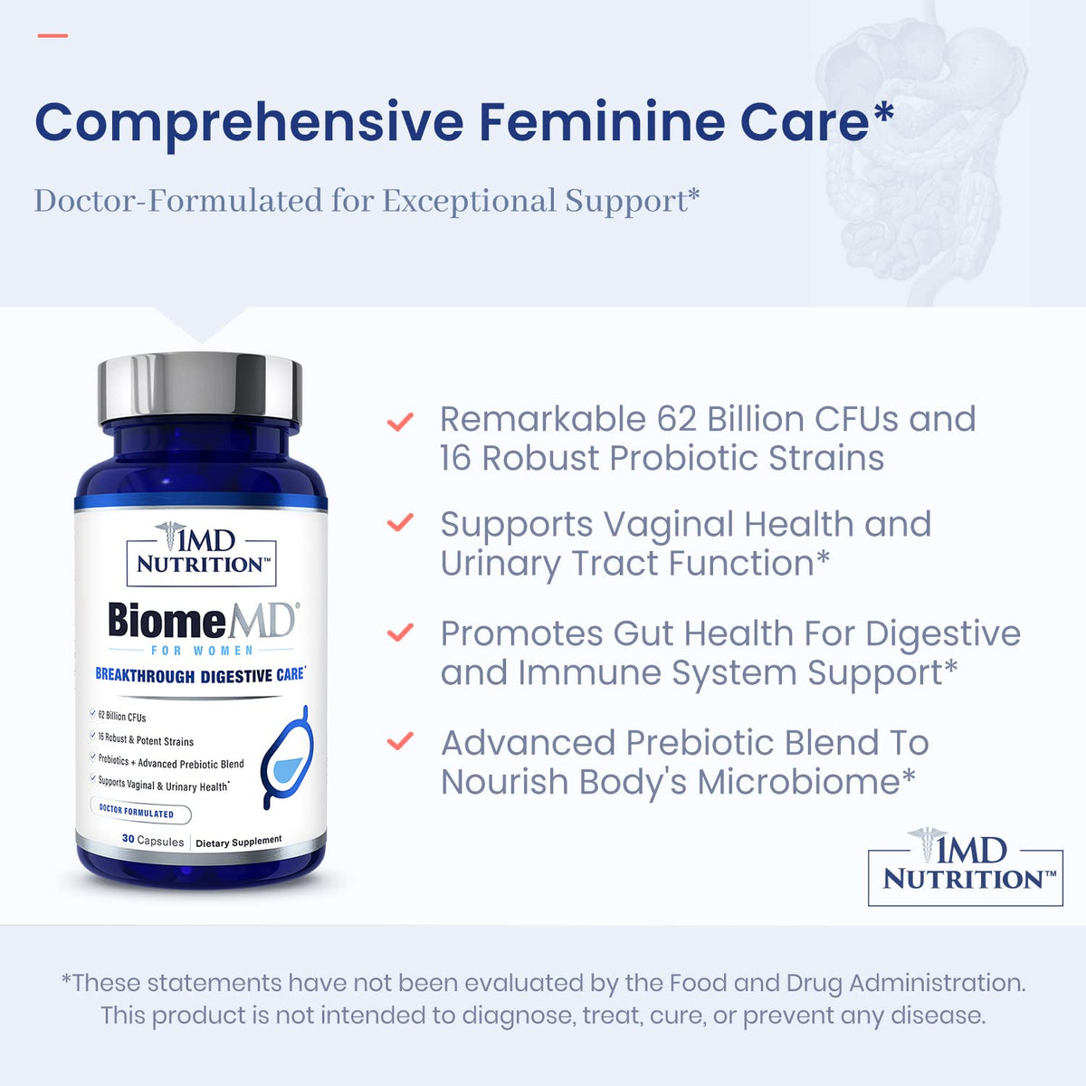 1MD Nutrition BiomeMD Probiotics for Women - 62 Billion CFUs - 60 Capsules - image 3