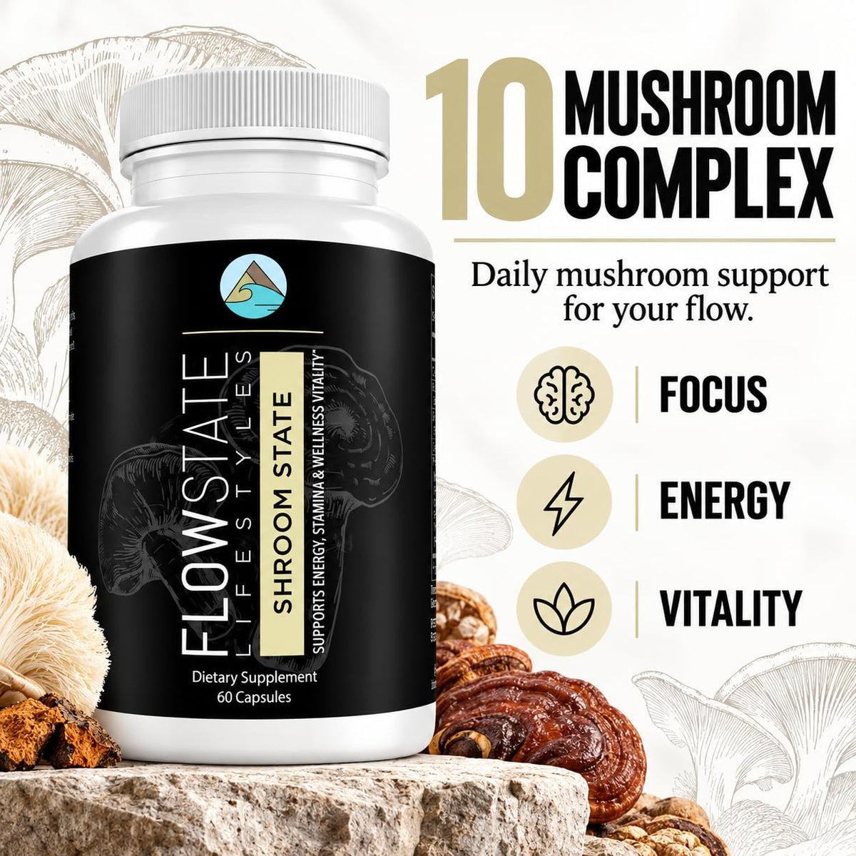 Flowstate Lifestyles Shroom State 10 Mushroom Complex - 60 Capsules - image 2