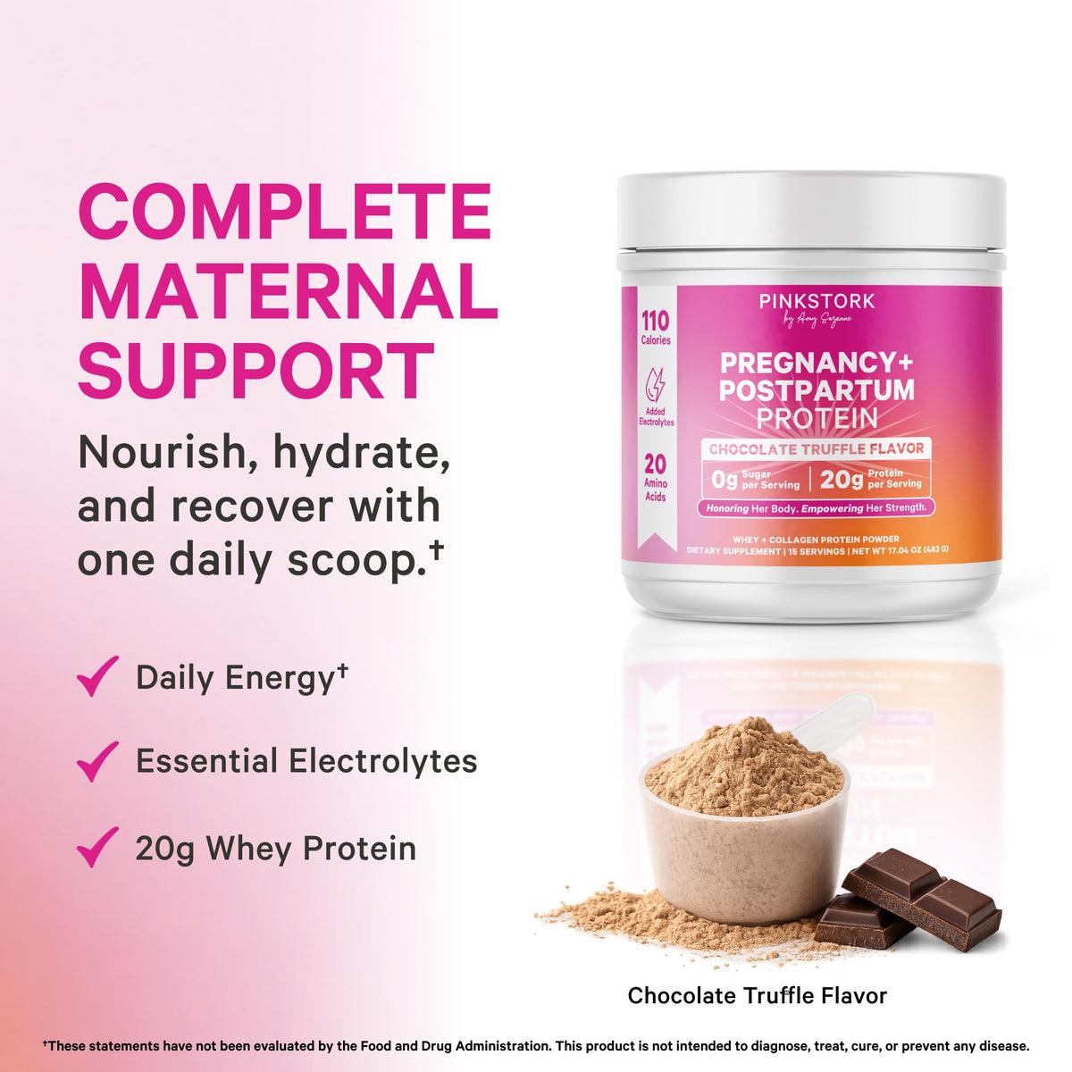Pink Stork Pregnancy & Postpartum Protein Powder Chocolate - 15 Scoops - image 4