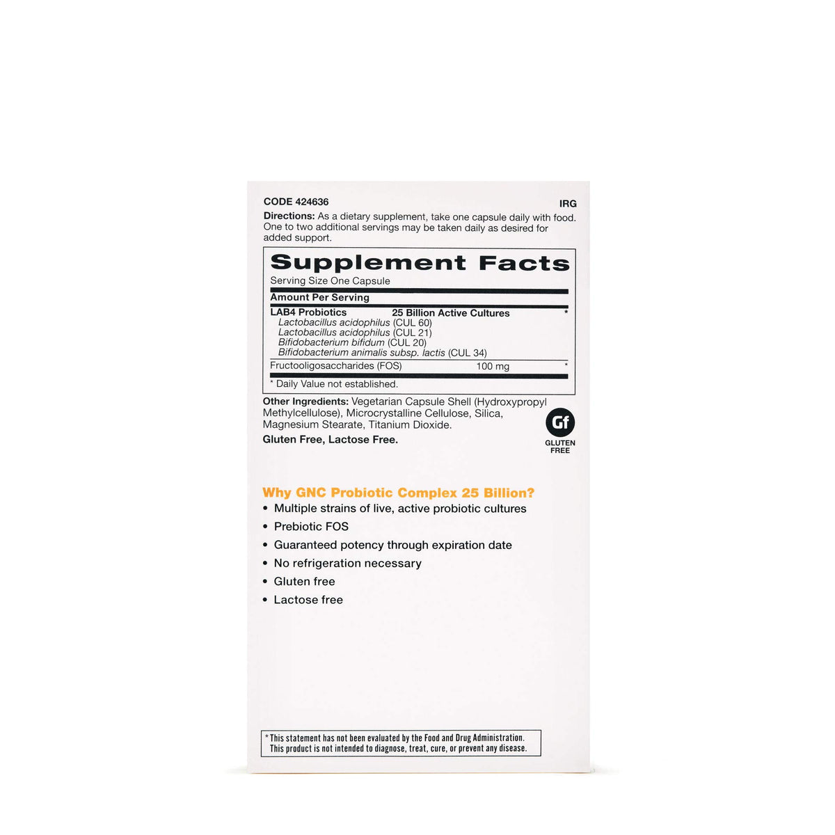 GNC Probiotic Complex Daily Need 25 Billion CFUs - 60 Capsules - image 2