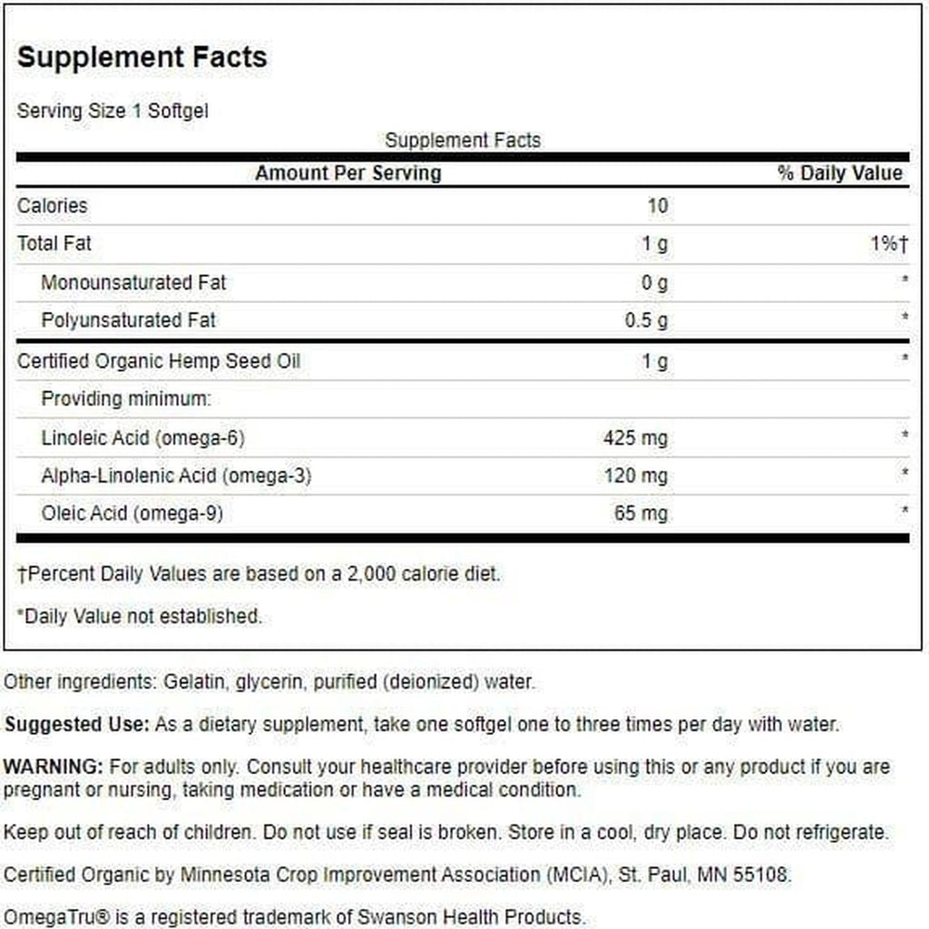 Swanson Hemp Seed Oil Omega EFA Support - 60 Softgels - image 2