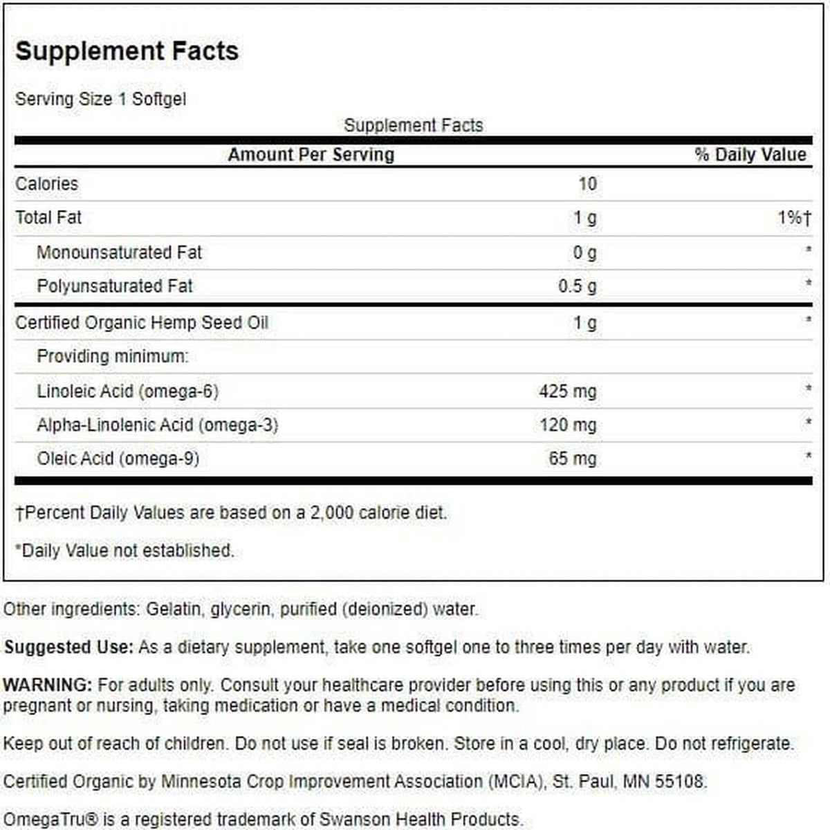 Swanson Hemp Seed Oil Omega EFA Support - 60 Softgels - image 2