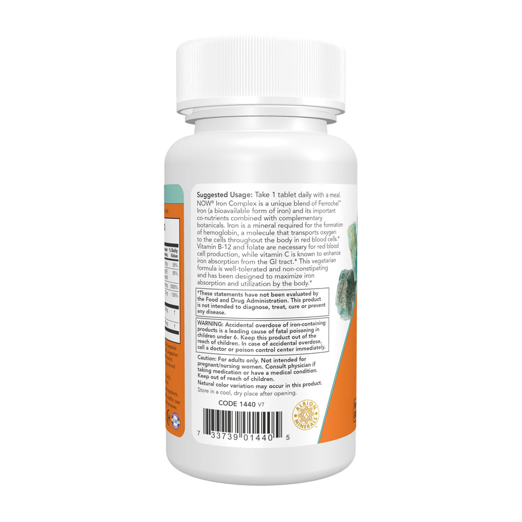 NOW Supplements Iron Complex Non-Constipating - 100 Tablets - image 3