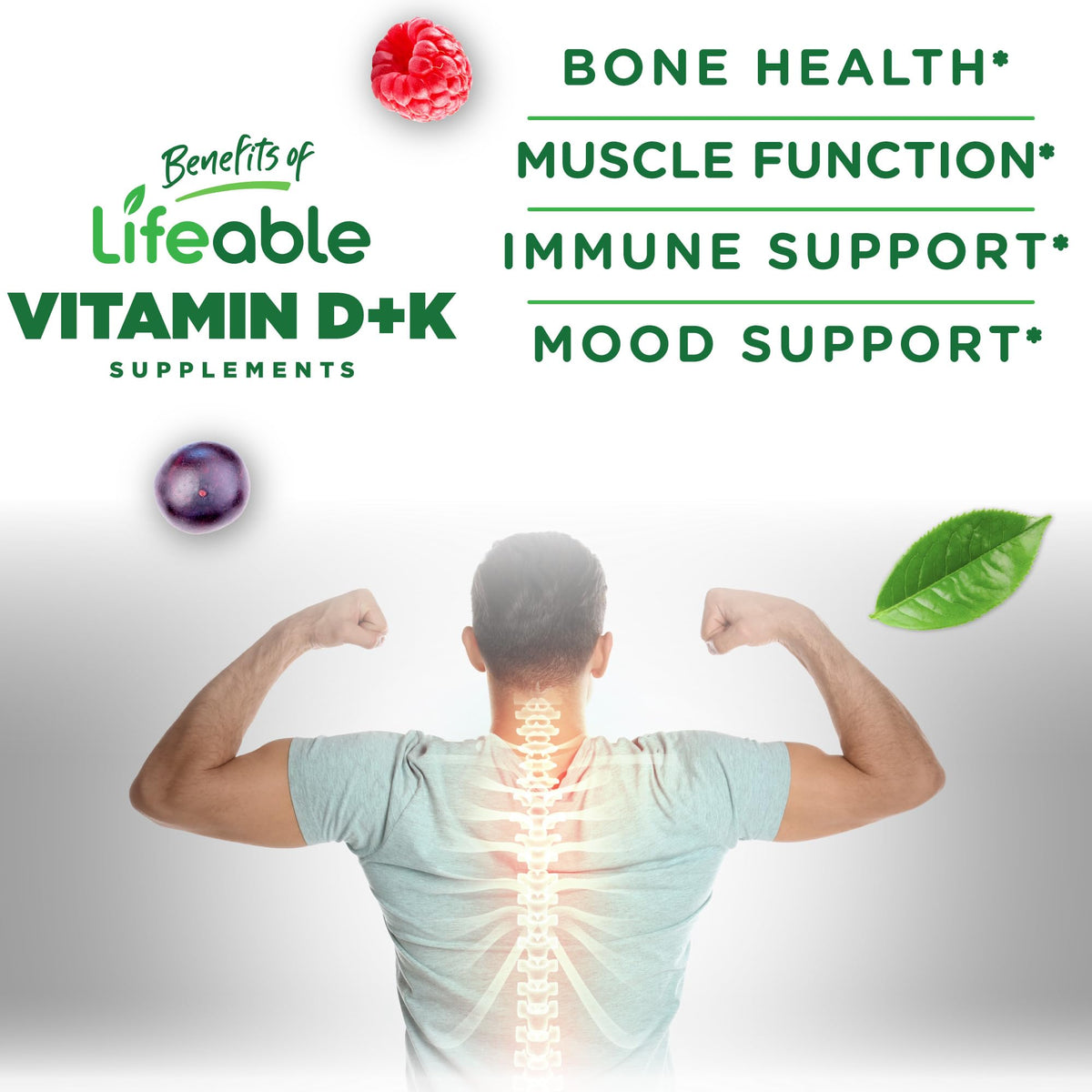 Lifeable Vitamin D3 K2 Gummies for Bone Health - 60 Count - image 3