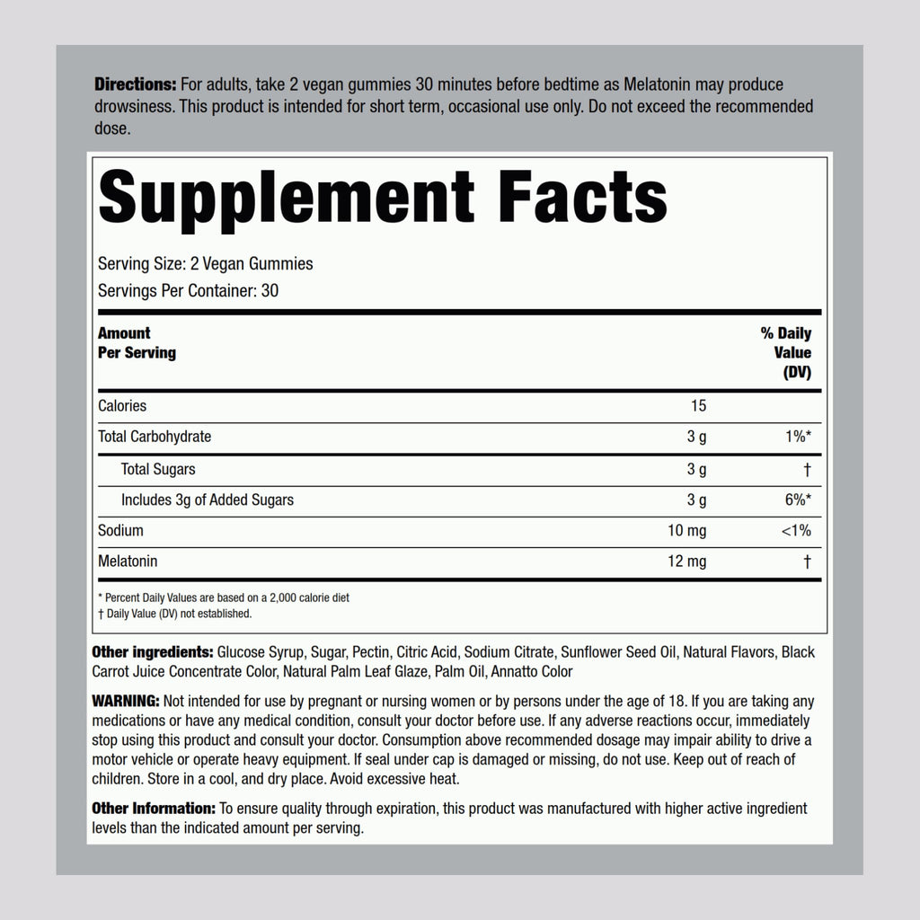 Piping Rock Melatonin Gummies 12mg - 60 Gummies - image 2